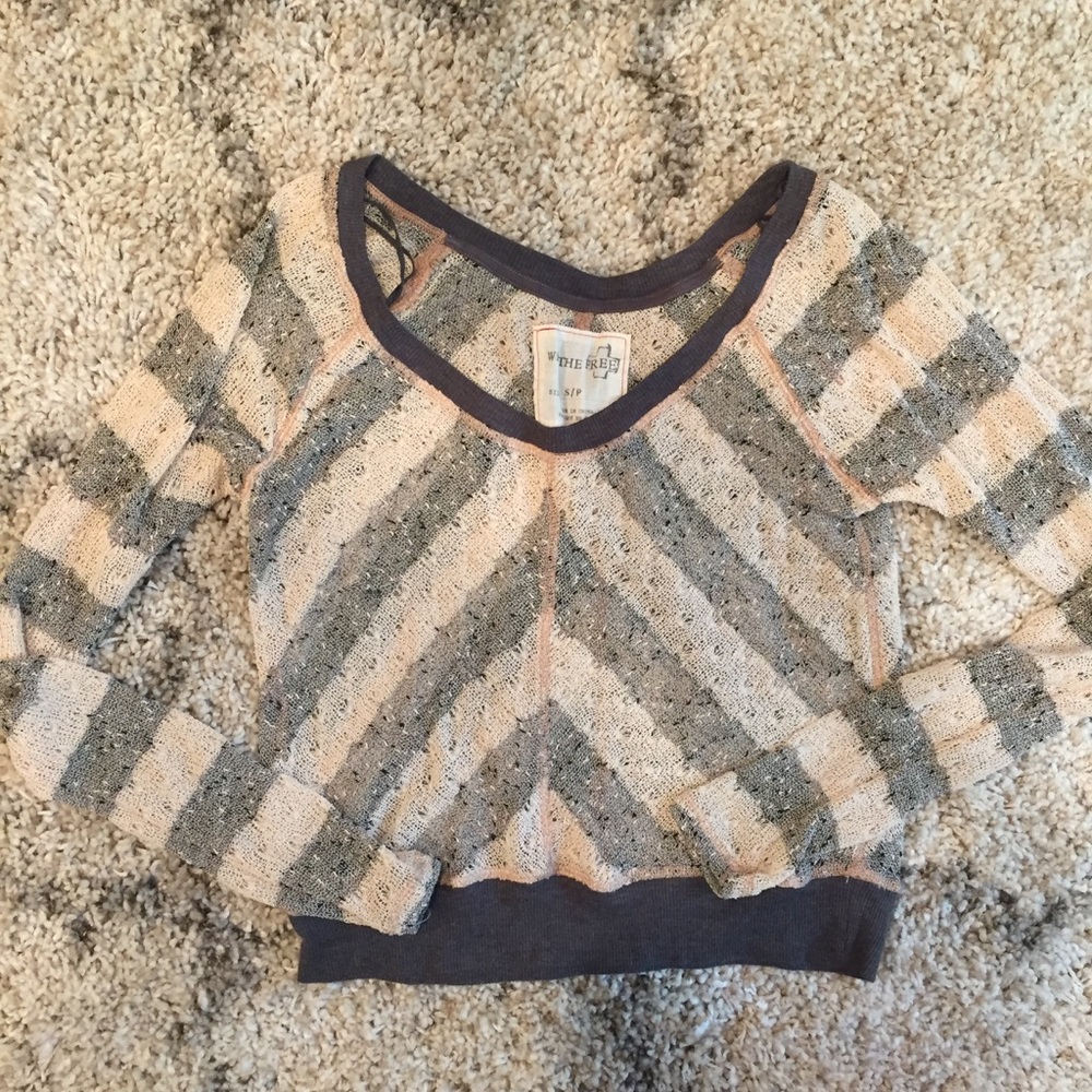 Pink and Grey striped Free People top
